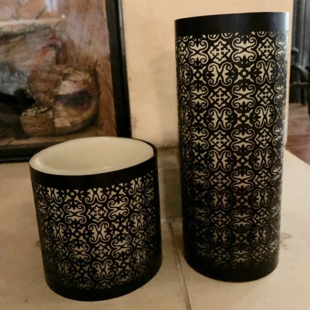 Ivory Pillar Candle with Metal Filigree Holder